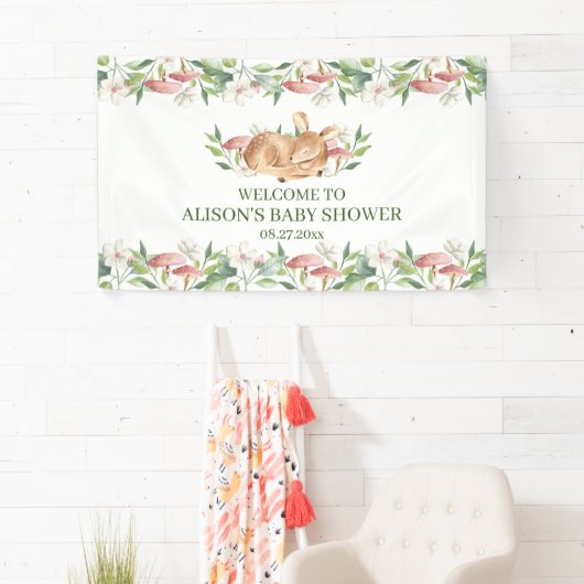 Baby shower Woodland Deer Floral Greenery Spandoek (Insitu)