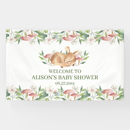 Baby shower Woodland Deer Floral Greenery Spandoek (Horizontaal)