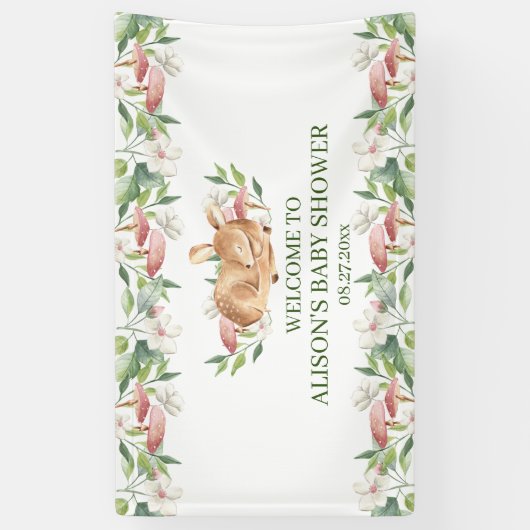 Baby shower Woodland Deer Floral Greenery Spandoek (Verticaal)