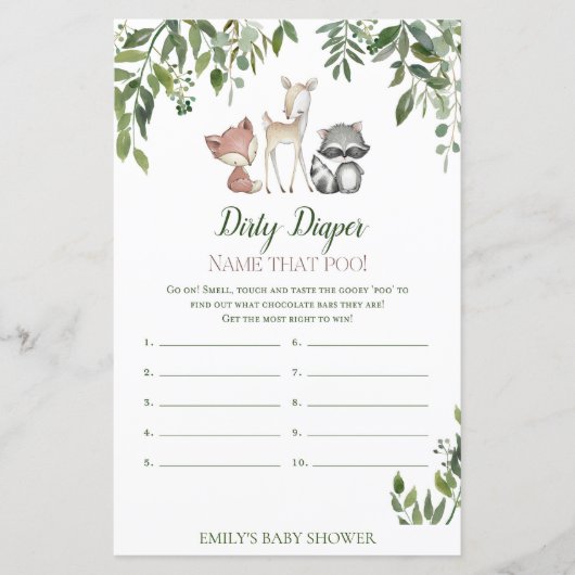 Baby shower Woodland - Dirty Diaper Game (Voorkant)