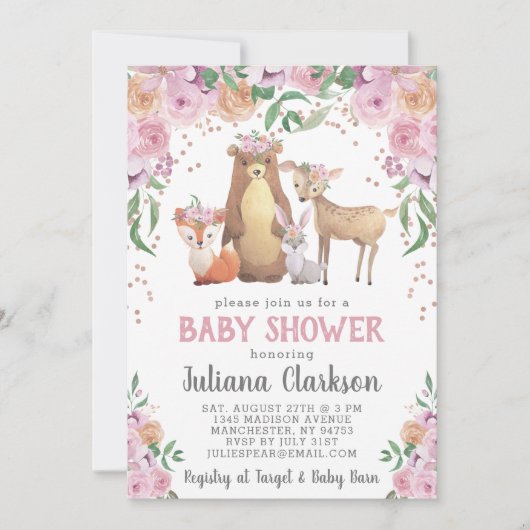 Baby shower Woodland Floral Kaart (Voorkant)