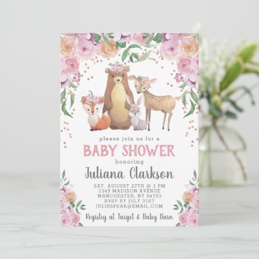 Baby shower Woodland Floral Kaart (Staand voorkant)