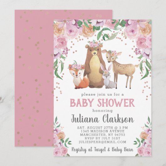 Baby shower Woodland Floral Kaart (Voorkant / Achterkant)
