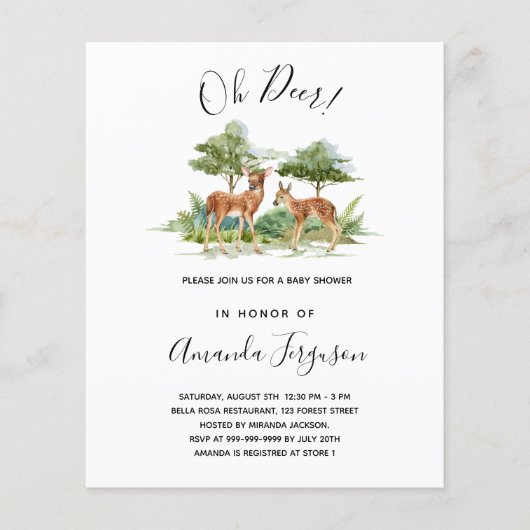 Baby shower Woodland Forest Animal Deer Invitation (Voorkant)