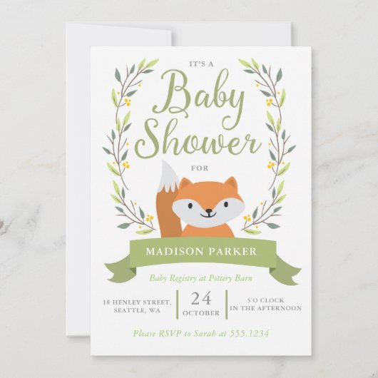Baby shower Woodland Fox Uitnodiging (Voorkant)