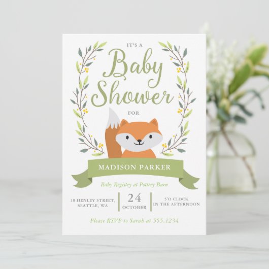 Baby shower Woodland Fox Uitnodiging (Staand voorkant)