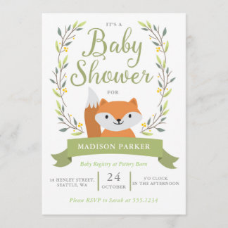 Baby shower Woodland Fox Uitnodiging