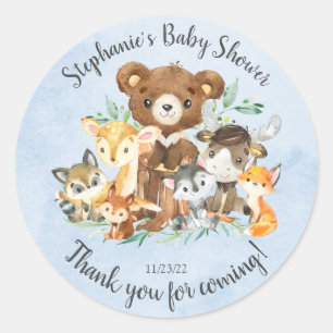 Baby shower Woodland Friends Boys Ronde Sticker