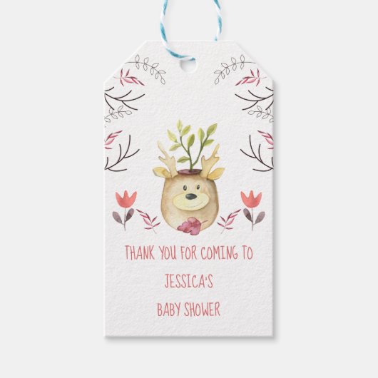 Baby shower Woodland Herten Plant Pot Dank u Cadeaulabel (Voorkant)