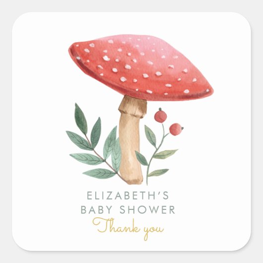 Baby shower Woodland Mushroom Vierkante Sticker (Voorkant)