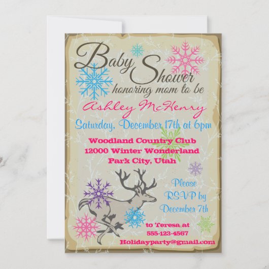 Baby shower Woodland Rendieren Uitnodigingen (Voorkant)