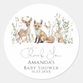 Baby shower Woodland Ronde Sticker (Voorkant)