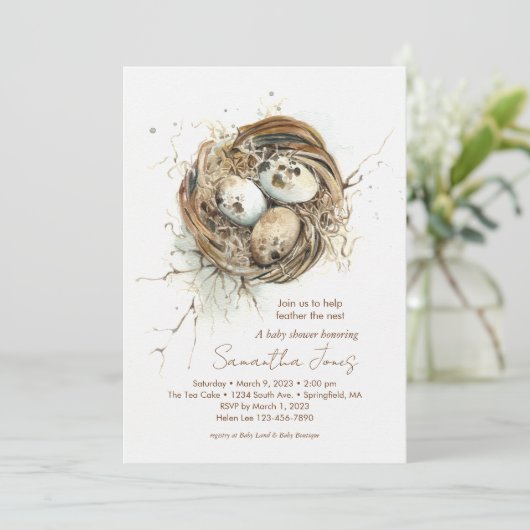Baby shower Woodland Vogelnestuitnodiging Kaart (Staand voorkant)