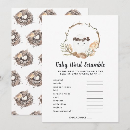 Baby Shower Woord Door Elkaar Gamekaart Kaart (Voorkant / Achterkant)