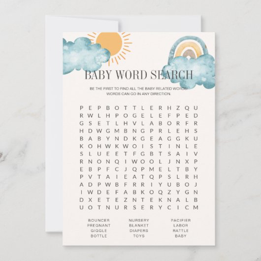 Baby shower woord zoeken spel Kaart (Voorkant)