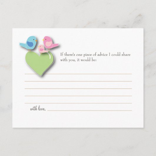 Baby shower Woorden van Advice Kaart Baby Bird (Achterkant)