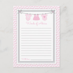 Baby shower woorden van advies roze-grijs sluiten briefkaart