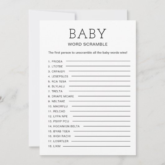 Baby Shower Woordzoekspel Baby Woord Door Elkaar Feestdagenkaart (Voorkant)