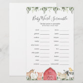 Baby Shower Woordzoekspel 'Op de boerderij' (Voorkant / Achterkant)