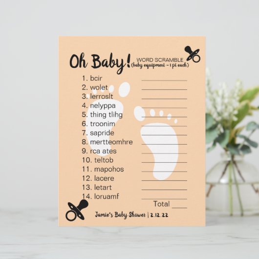 Baby shower Word-bromble Peach (Staand voorkant)