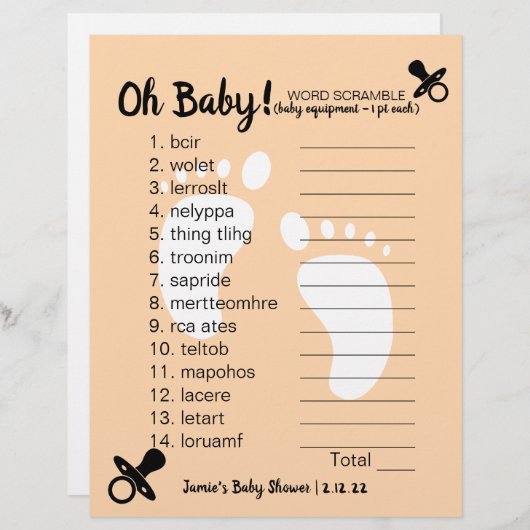 Baby shower Word-bromble Peach (Voorkant / Achterkant)