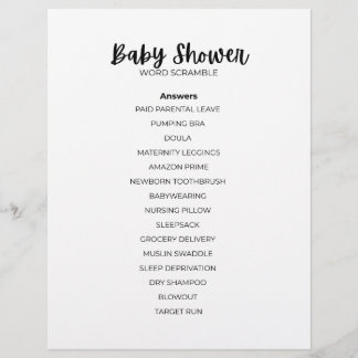 Baby Shower Word Scramble Answer Sheet Briefhoofd