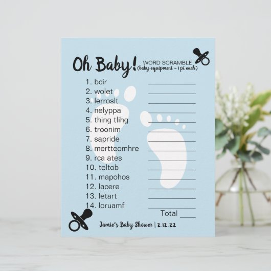 Baby shower Word Scramble Blue (Staand voorkant)