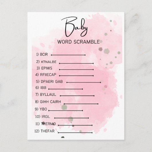 Baby shower Word Scramble Briefkaart (Voorkant)