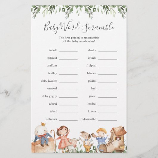 Baby shower Word Scramble Game (Voorkant)