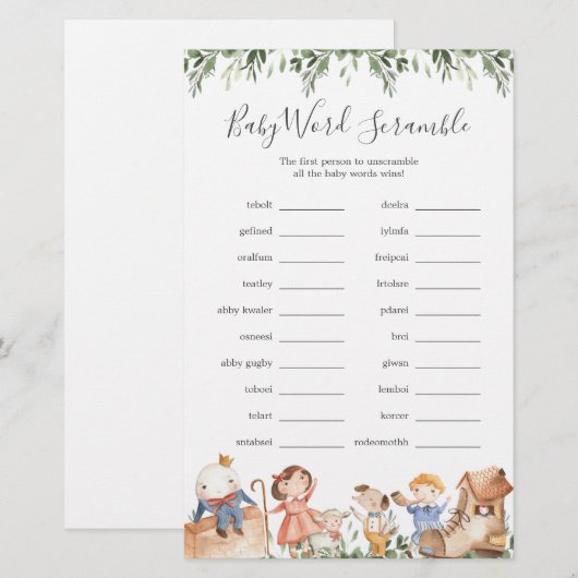 Baby shower Word Scramble Game (Voorkant / Achterkant)