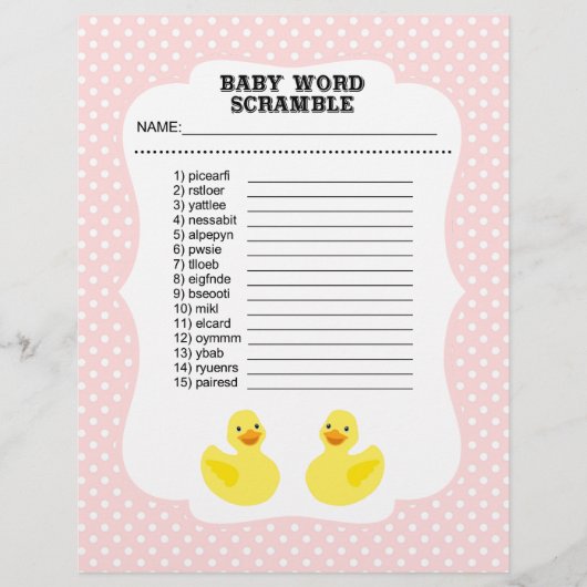 Baby shower Word Scramble Game Flyer (Voorkant)