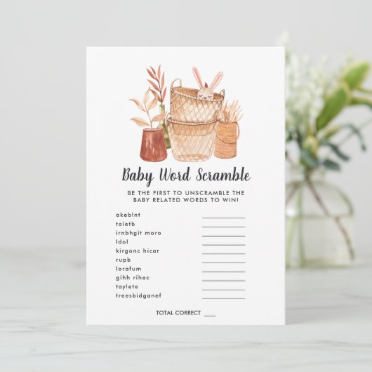 Baby shower Word Scramble Game Kaart (Staand voorkant)