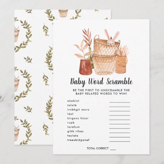 Baby shower Word Scramble Game Kaart (Voorkant / Achterkant)