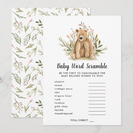 Baby shower Word Scramble Game Kaart (Voorkant / Achterkant)