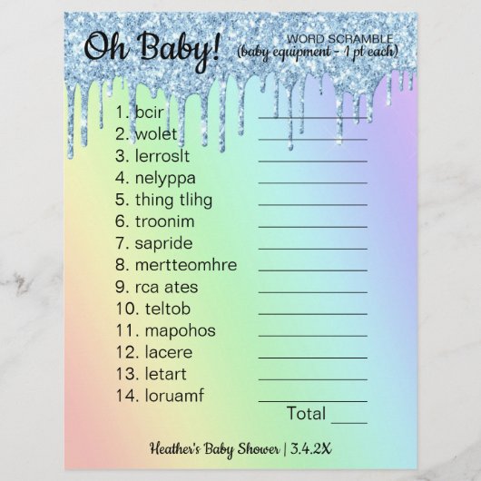 Baby shower Word Scramble Game Ombre (Voorkant)