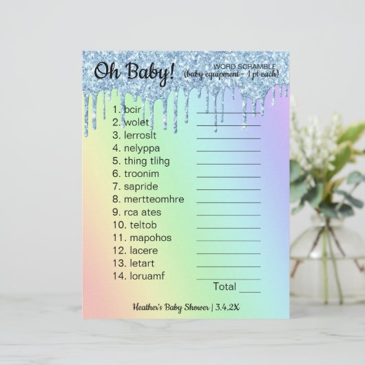 Baby shower Word Scramble Game Ombre (Staand voorkant)
