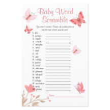 Baby shower Word Scramble Game Pink Butterflies