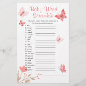 Baby shower Word Scramble Game Pink Butterflies Flyer (Voorkant)