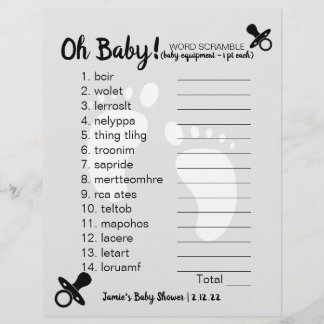 Baby shower Word Scramble Grey