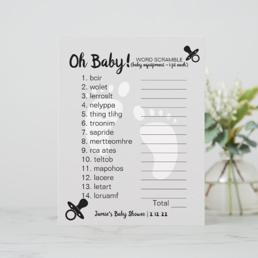 Baby shower Word Scramble Grey (Staand voorkant)