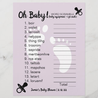Baby shower Word Scramble Paars