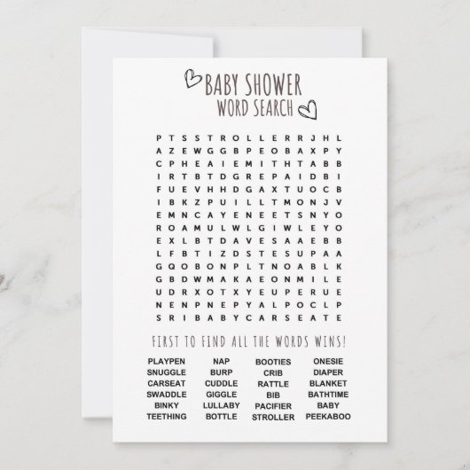 Baby shower Word Search Fun Kaart (Voorkant)