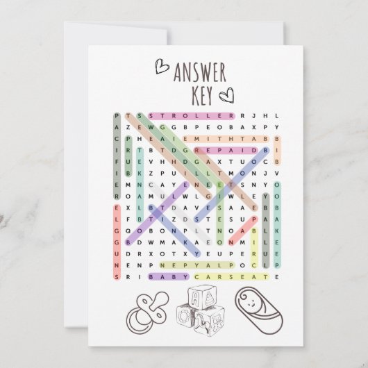 Baby shower Word Search Fun Kaart (Achterkant)