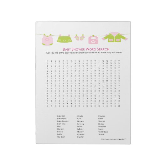 Baby shower Word Search Notitieblok (Roze) (Linkerzijde)