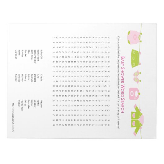 Baby shower Word Search Notitieblok (Roze) (Voorkant)