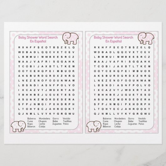 Baby Shower word search Spanish Flyer (Voorkant)