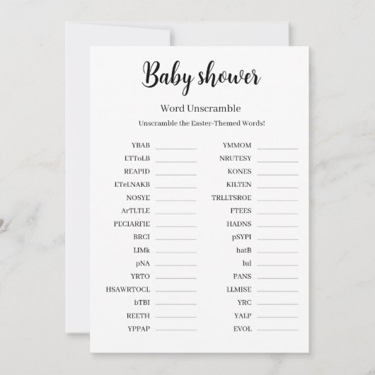 Baby Shower Word Unscramble Game, Printable  Kaart (Voorkant)