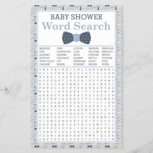 Baby shower Word Zoeken, blauw, grijs Flyer (Voorkant)