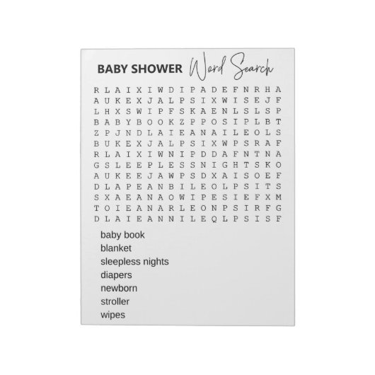 Baby shower Word-zoekopdracht Notitieblok (Linkerzijde)