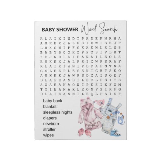 Baby shower Word-zoekprogramma's Notitieblok (Linkerzijde)